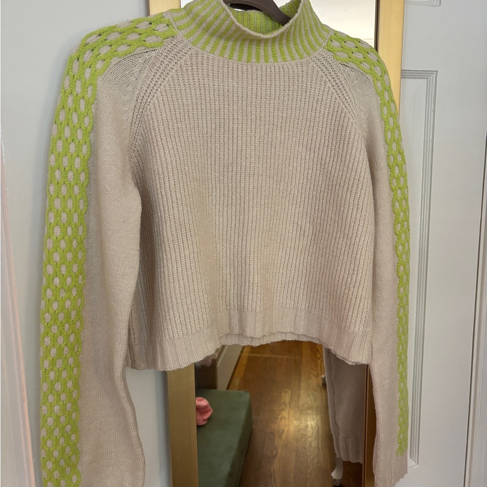 Wild Fable Beige and Lime Green Turtleneck Sweater